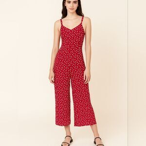 True Vintage Betsey Johnson 90s Red Ivory Polka Dot Wide Leg Crop Jumpsuit Small